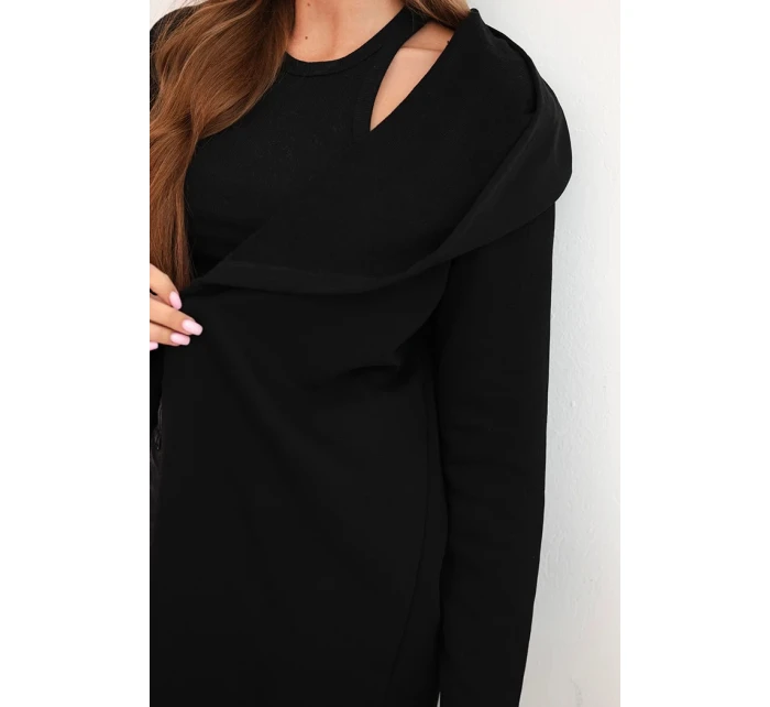 Dámska bavlnená bunda s kapucňou a predĺženou prednou časťou čierna