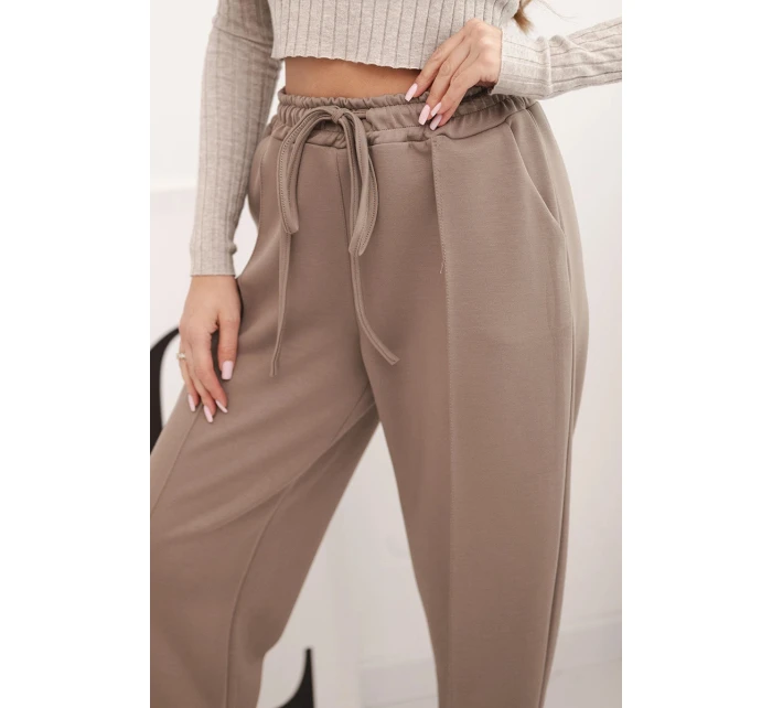 Elegantní dámské kalhoty s vysokým pasem a vázáním v pase fango