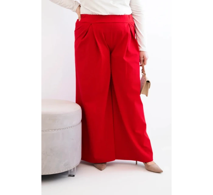 Dámske Plus veľkosť široké nohavice so skladaním červená