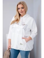 Dámska viskózna mikina Plus Size s kapucňou a klokaním vreckom biela Dámska viskózna mikina Plus Size s kapucňou a klokaním vreckom biela