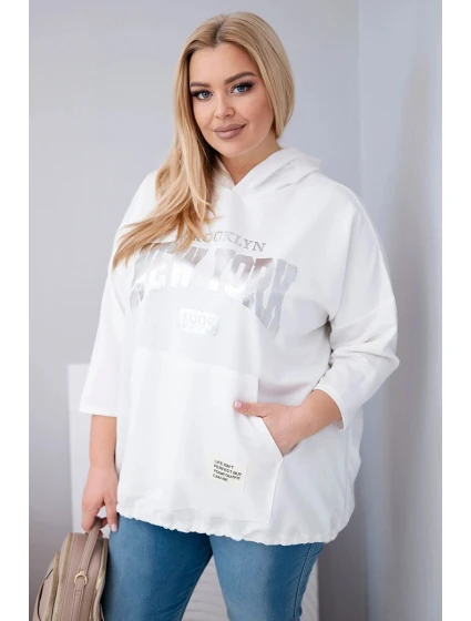 Dámska viskózna mikina Plus Size s kapucňou a klokaním vreckom biela Dámska viskózna mikina Plus Size s kapucňou a klokaním vreckom biela