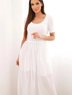 Dámske bavlnené midi šaty s krátkymi rukávmi a rozšírenou spodnou časťou biele