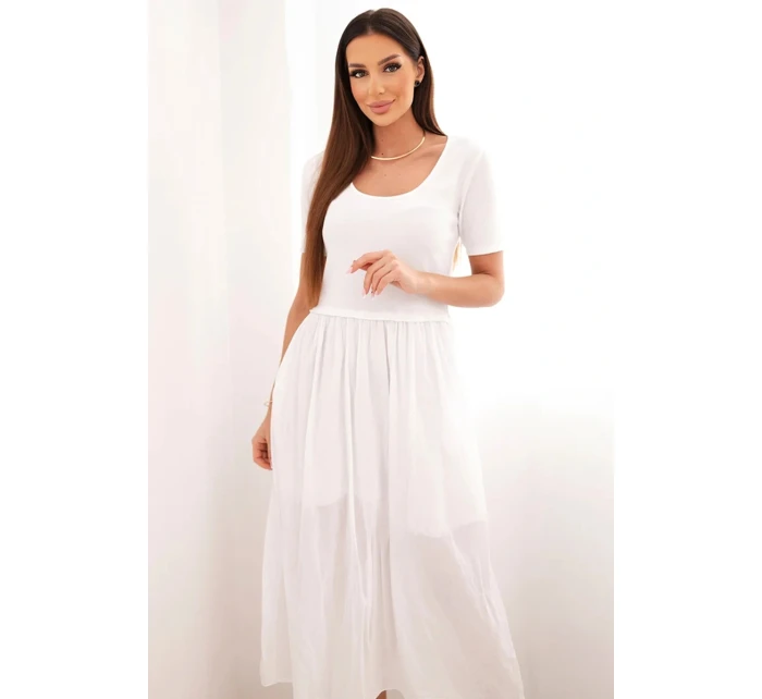 Dámske bavlnené midi šaty s krátkymi rukávmi a rozšírenou spodnou časťou biele