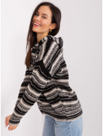 Čierno-béžový dámsky sveter s kapucňou