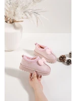 Detské snehové topánky s výšivkou a mašľou Daven - ružové Detské snehové topánky s výšivkou a mašľou Daven - ružové