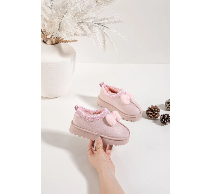 Detské snehové topánky s výšivkou a mašľou Daven - ružové Detské snehové topánky s výšivkou a mašľou Daven - ružové