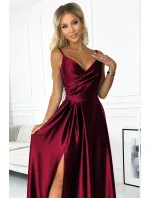 299-13 CHIARA elegantné maxi dlhé saténové šaty bez ramienok - BROAD