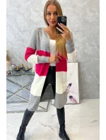 Sivý+malinový pruhovaný sveter