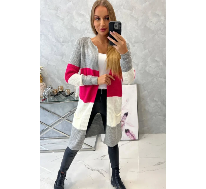 Sivý+malinový pruhovaný sveter