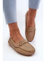 Mokasyny Damskie Ażurowe Z Ozdobą Brązowe Kaydance