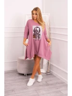 Šaty s potiskem a model 18746004 spodní částí tmavě růžové - K-Fashion