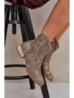 Ażurowe Damskie Botki Na Niskim Obcasie Ozdobione Zwierzęcym Wzorem Złote Neliawen Ażurowe Damskie Botki Na Niskim Obcasie Ozdobione Zwierzęcym Wzorem Złote Neliawen