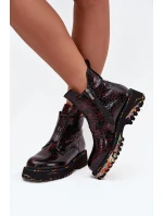 Lakované dámské obuv z přírodní kůže s bordó model 21712396 - Artiker Lakované dámské obuv z přírodní kůže s bordó model 21712396 - Artiker