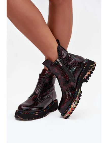 Lakované dámské obuv z přírodní kůže s bordó model 21712396 - Artiker Lakované dámské obuv z přírodní kůže s bordó model 21712396 - Artiker