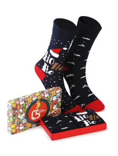 Unisex vianočné ponožky v krabici - sada 2 párov so sobmi a Ho Ho