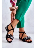 Dámské semišové sandály s řetízkem model 21583188 Černá - Laura Messi