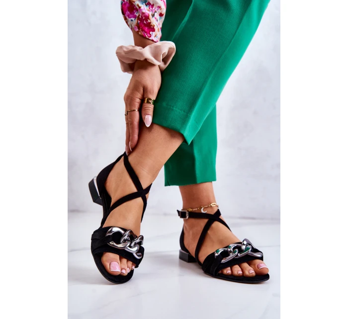 Dámské semišové sandály s řetízkem model 21583188 Černá - Laura Messi