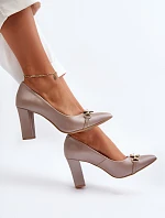 Zazoo 2453/OS Skórzane Czółenka Na Słupku Z Sercem Perłowe