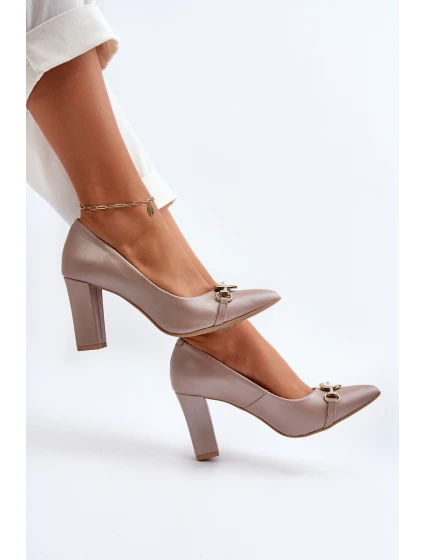 Lodičky s perlami a podpatkem ze kůže model 21652581 - Zazoo