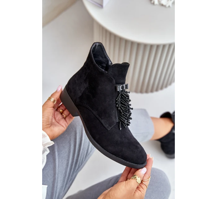 Zateplené Nízké Boty S Dekorací Na Zip Černé model 21675901 - S.Barski Zateplené Nízké Boty S Dekorací Na Zip Černé model 21675901 - S.Barski