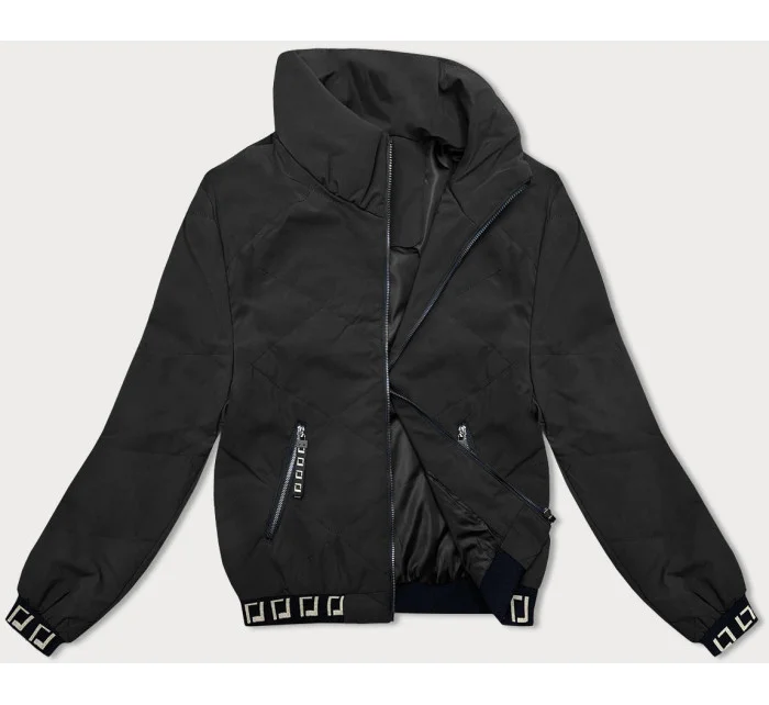 Dámska krátka bunda so stojačikom čierna (5M3161)