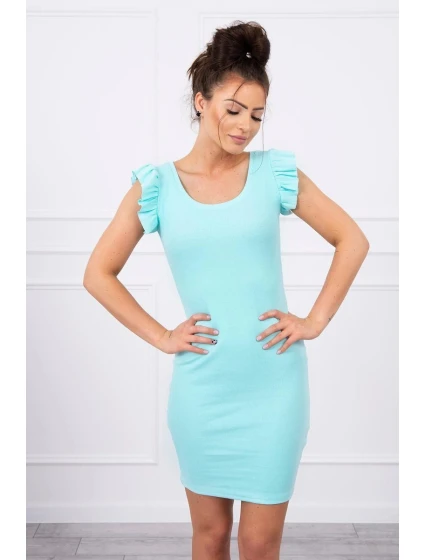 Šaty s nařasenými rukávy v mátové barvě