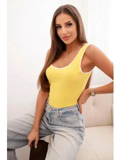 Dámská pruhovaná body s krajkovým lemováním žluté