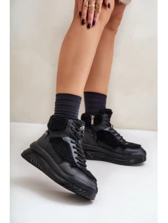 Sneakersy Damskie Na Platformie Z Futerkiem Typu Baranek Lee Cooper LCJ-24-47-3145 Czarne
