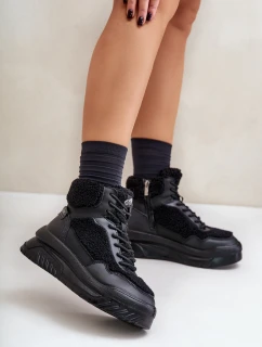 Sneakersy Damskie Na Platformie Z Futerkiem Typu Baranek Lee Cooper LCJ-24-47-3145 Czarne