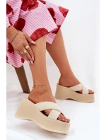 Dámské Pantofle Na Klínu A Platformě Béžové model 21688186 - Boto Dámské Pantofle Na Klínu A Platformě Béžové model 21688186 - Boto