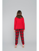 Santa pyžamo pre dievčatá, dlhý rukáv, dlhé nohavice - červená/potlač