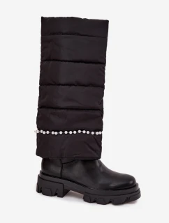 Dámske zateplené čižmy s korálkami Irvette - čierne
