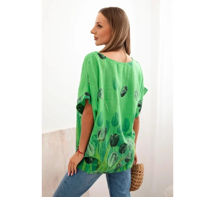 Dámská bavlněná košile s květinovým vzorem zelený Dámská bavlněná košile s květinovým vzorem zelený