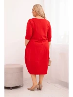 Dámská bavlněná sukýnka Plus Size s ohrnutým rukávem a kapsami červená