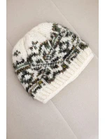 Dámska zimná vlnená čiapka s nórskym vzorom K354 ecru+tmavo zelená