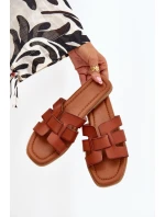 Klapki Damskie Na Płaskim Obcasie Camel Mirona Klapki Damskie Na Płaskim Obcasie Camel Mirona