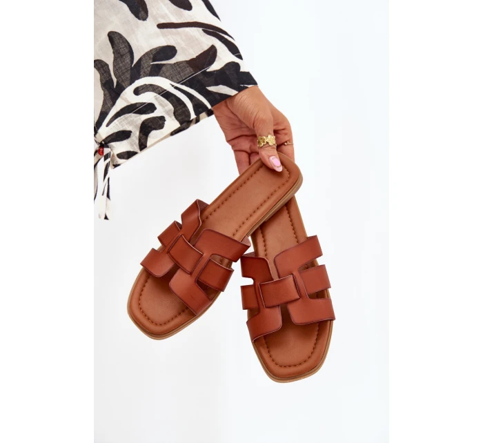 Klapki Damskie Na Płaskim Obcasie Camel Mirona Klapki Damskie Na Płaskim Obcasie Camel Mirona