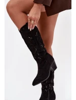 Dámské kozačky s podpatkem z eko semiše Černé model 21714748 - Boto