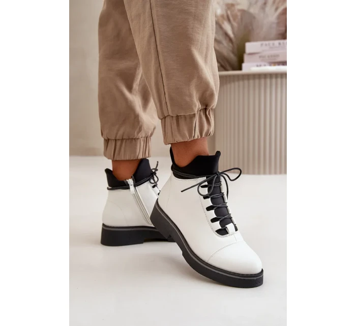 Dámske zateplené členkové topánky z eko kože White Dámske zateplené členkové topánky z eko kože White