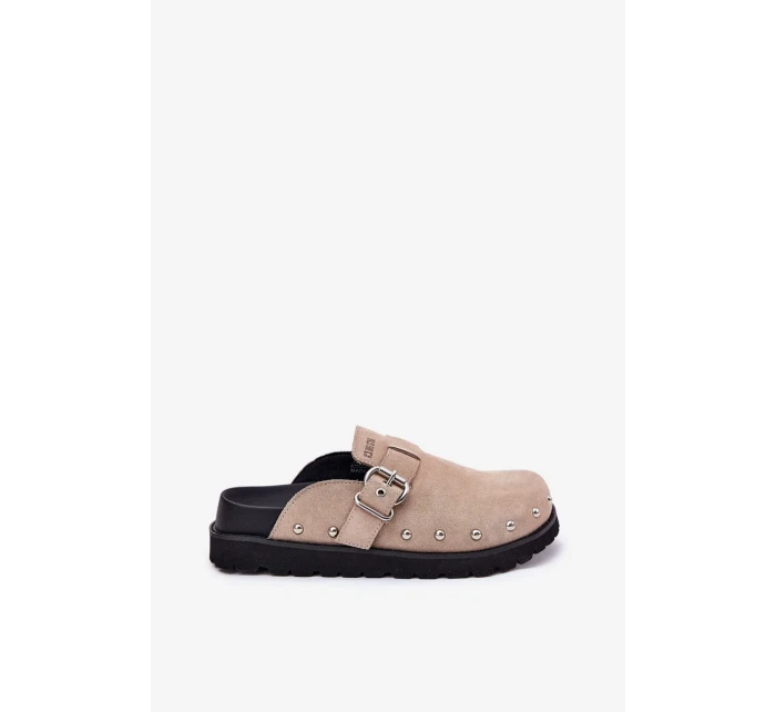 Dámske semišové papuče na platforme Big Star - béžové Dámske semišové papuče na platforme Big Star - béžové