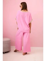 Viskózová súprava so zlatým lemovaním svetlo ružová
