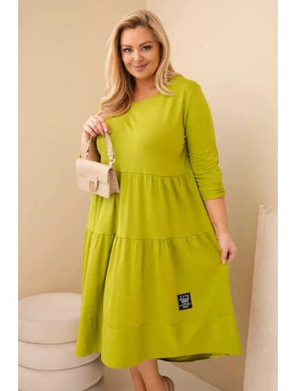 Dámská bavlněná model 22028117 Plus Size s volány a ohrnutým rukávem pistáciová - K-Fashion