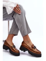 Damskie Skórzane Półbuty Loafersy Z Ozdobą Laura Messi 2699 Złote