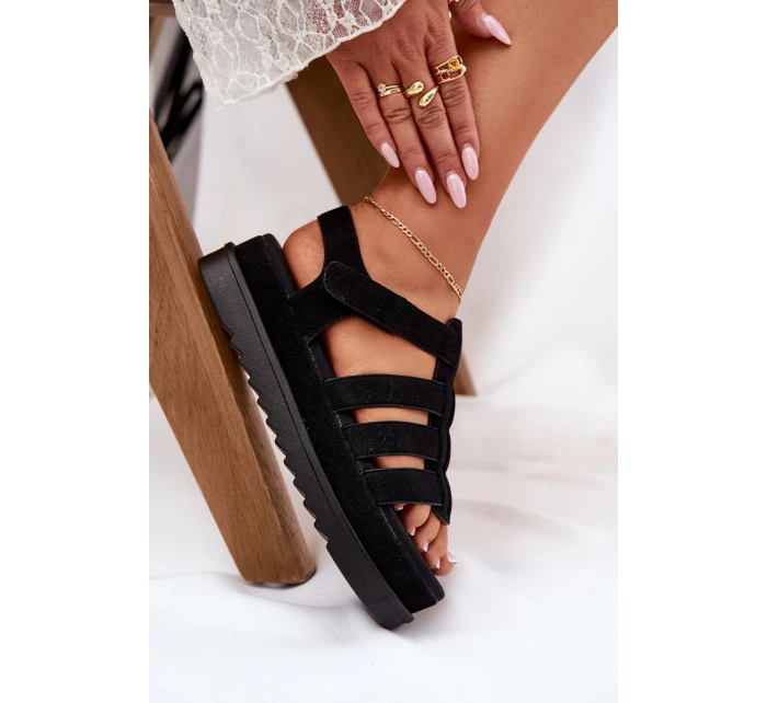 Dámské Sandály Na Platformě Eko Semišové Černé model 21696107 - Boto Dámské Sandály Na Platformě Eko Semišové Černé model 21696107 - Boto