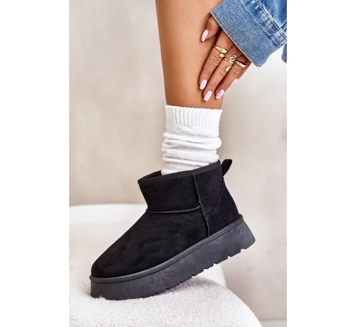 Nízke dámske snežnice na platforme zateplené s kožušinou čierne Saldren