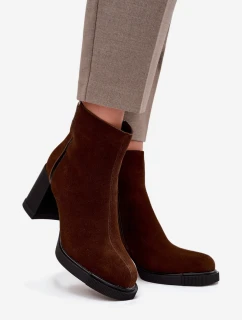 Dámske semišové čižmy Vinceza - na podpätku, hnedé