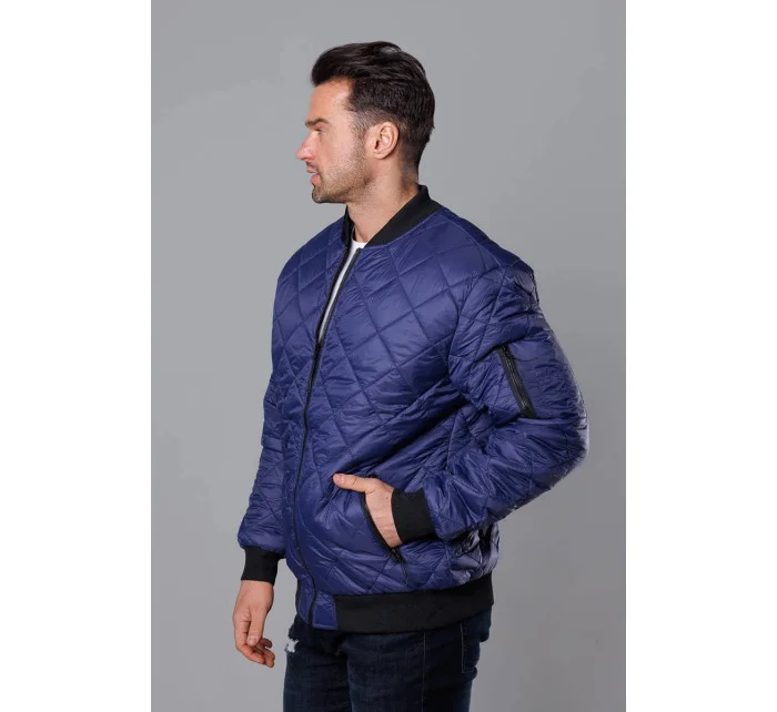 Tmavě modrá prošívaná pánská bunda typu "bomber" model 18344834 - J.STYLE