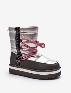 Dámské zimní boty s šněrováním stříbrné model 21644713 - Boto