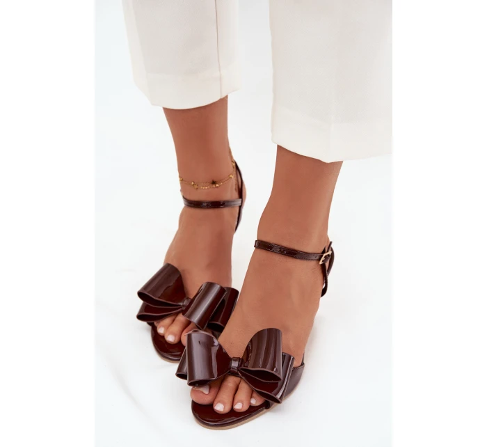 Lakierowane Sandały Na Szpilce Z Kokardą Czekoladowe Noliva Lakierowane Sandały Na Szpilce Z Kokardą Czekoladowe Noliva