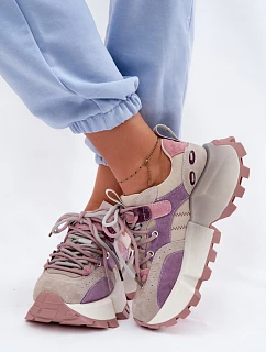 Kožené semišové dámské tenisky model 22095128 fialové - Goe